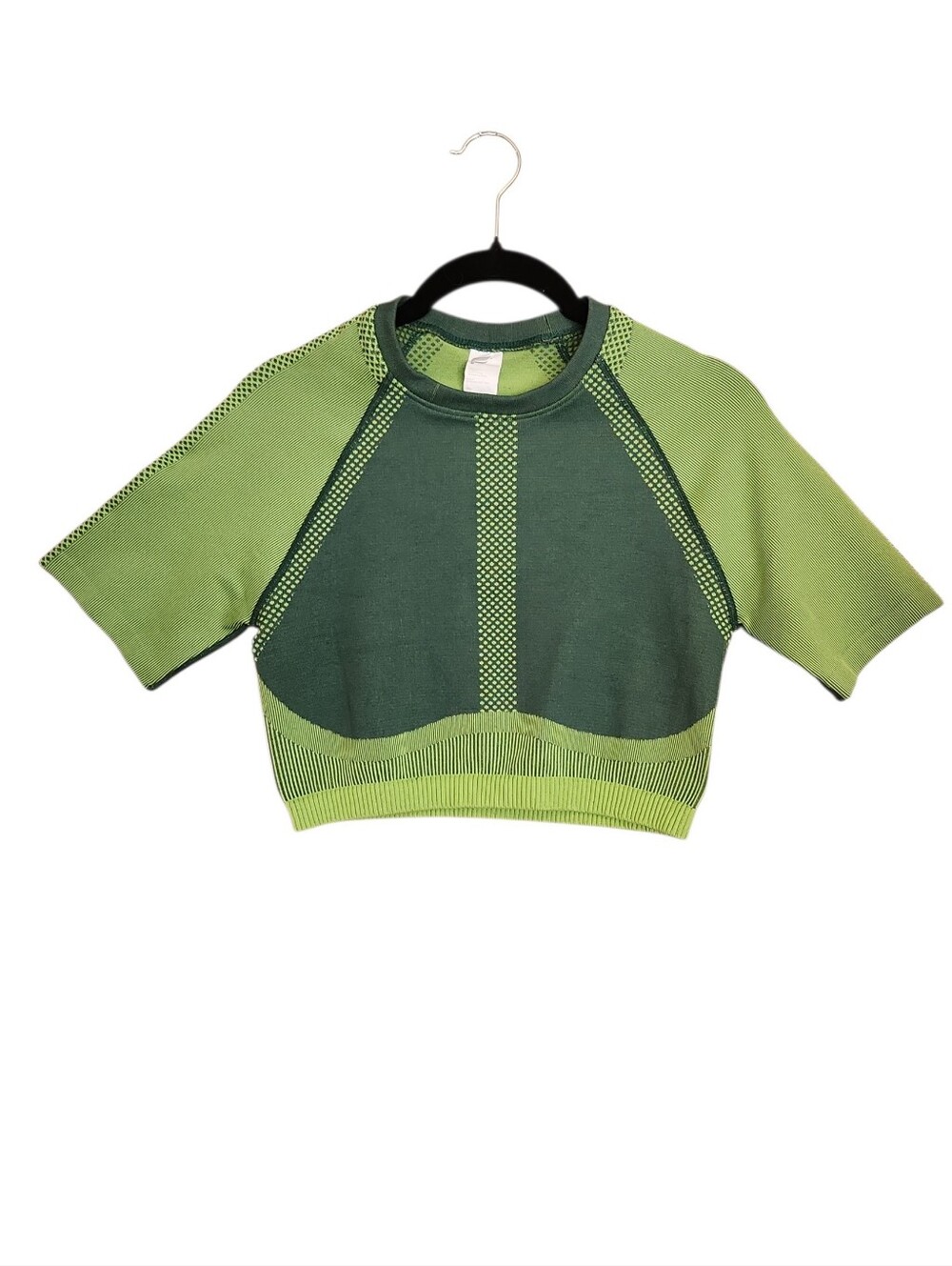 FABLETICS ACTIVE JESSIE SEAMLESS SHORT SLEEVE CROP TOP CITRON GREEN LARGE